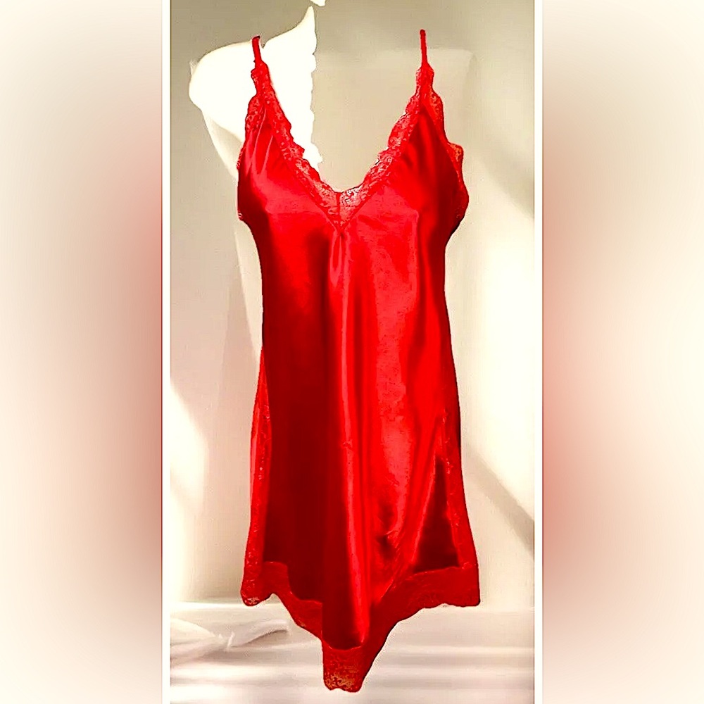 ♥️AVIDLOVE♥️ LACE TRIM+SIDES EMBROIDERED RACERBACK SATIN CHEMISE SHORT NIGHTIE